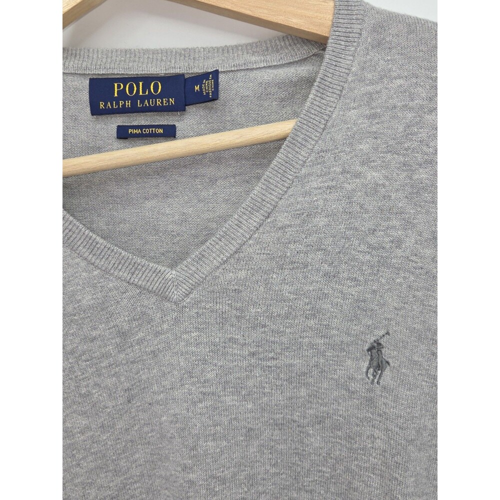 Polo Ralph Lauren Mens V Neck Pima Cotton Sweater Long Sleeves Gray Size Medium - Picture 3 of 4